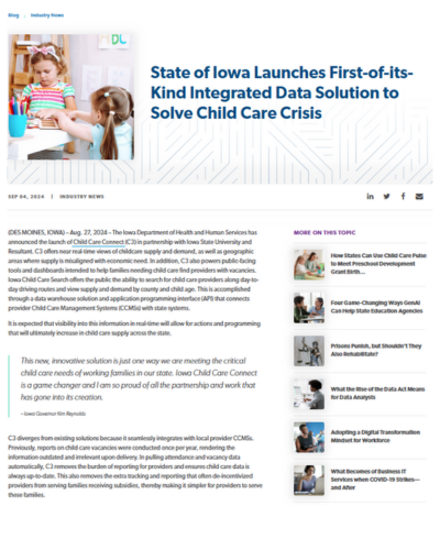 Iowa Solves for Child Care Crisis with Cutting-Edge Integrated Data Solution